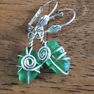 Silver earrings with sea glass